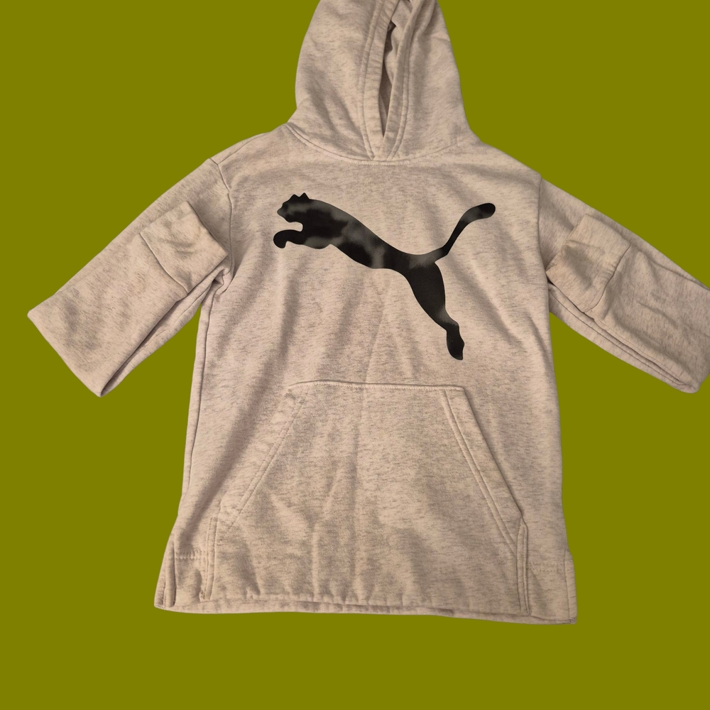Puma Kids Light Gray Hoodie with Black Logo
